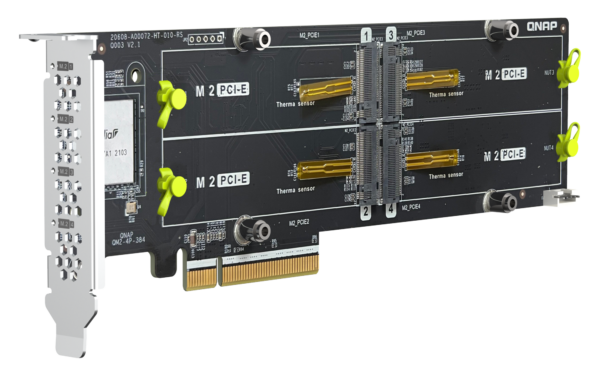 QNAP QM2-4P-384 Quad M.2 PCIe SSD expansion card; supports up to four M.2 2280 formfactor M.2 PCIe 2 QNAP QM2-4P-384 Quad M.2 PCIe SSD expansion card; supports up to four M.2 2280 formfactor M.2 PCIe