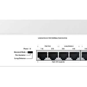 H3C Aolynk ES100-6G-HP, артикул 9801A8G8: официальный студийный кадр: коммутатор в три четверти спереди, на панели читается…