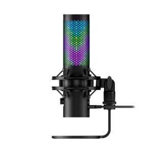 HyperX QuadCast 2 S USB microphone, side view with the USB-C cable connected