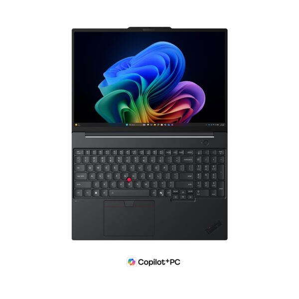 Lenovo ThinkPad T16 Gen 5, артикул 21WT005CGX/GE: строго сверху: вся клавиатура, тачпад и экран