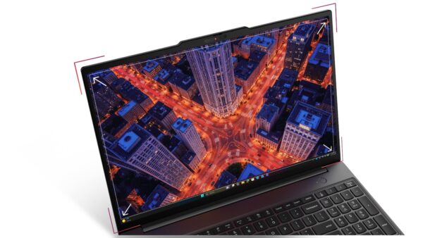 Lenovo ThinkPad T16 Gen 5, артикул 21WT005CGX/GE: рекламный кадр: ноутбук под углом, на экране карта города