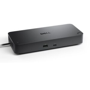 Dell 210-BRFL Pro Thunderbolt 4 Smart Dock SD25TB4, артикул 210-BRFL: док сверху-сбоку на белом, спереди видны USB-A и USB-C, логотип Dell на крышке
