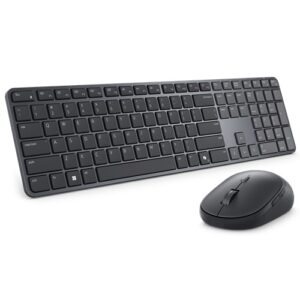 Dell 580-BDLC Pro 7 Slim Keyboard and Mouse KM726, артикул 580-BDLC: полноразмерная тонкая клавиатура и мышь, тёмно-серые, белый фон