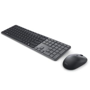 Dell 580-BDLC Pro 7 Slim Keyboard and Mouse KM726, артикул 580-BDLC: полноразмерная тонкая клавиатура и мышь, тёмно-серые, белый фон