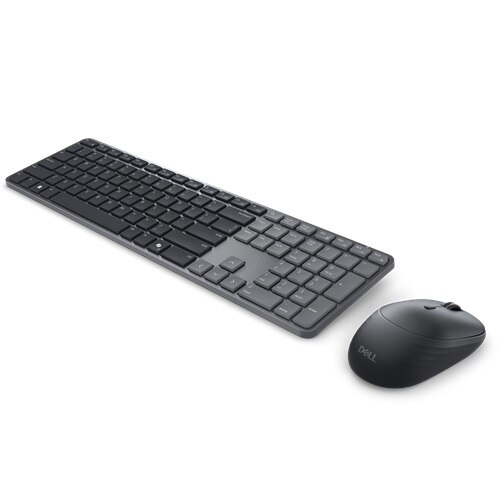 Dell 580-BDLC Pro 7 Slim Keyboard and Mouse KM726, артикул 580-BDLC: полноразмерная тонкая клавиатура и мышь, тёмно-серые, белый фон